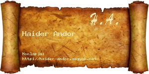 Haider Andor névjegykártya
